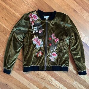 Adore Velvet Bomber Jacket Embroidered Floral Boho Reversible Medium